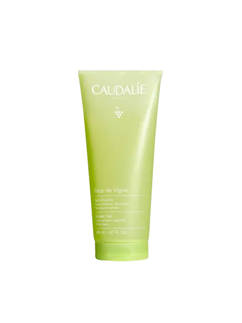 Caudalie Fleur de Vigne shower gel, 200ml, in a green tube.