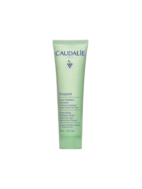 Caudalie Vinopure Moisturising Mattifying Fluid, 60ml tube, for acne-prone skin.