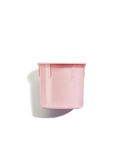 Pink plastic container with a lid, isolated on a white background.