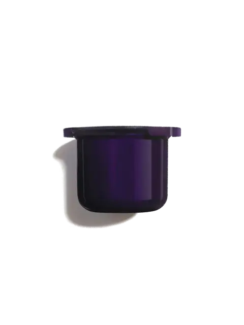 Dark purple skincare product container on white background.