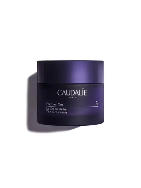 Caudalie Premier Cru The Rich Cream in a dark purple jar.