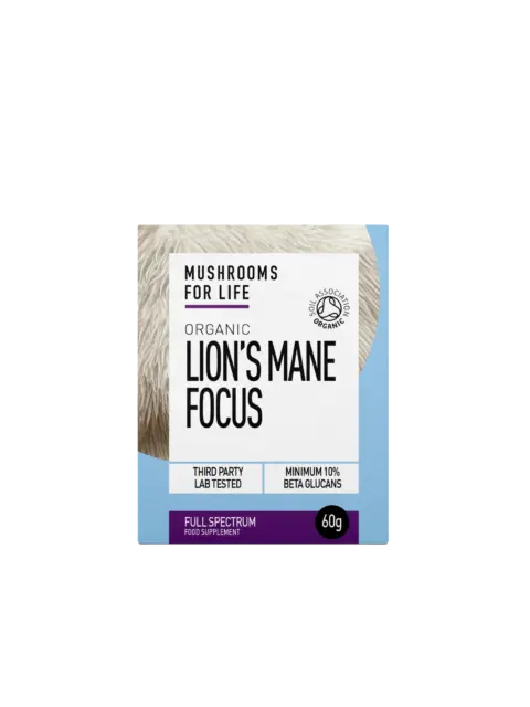 Mushrooms for Life Lion's Mane Focus, 60g, organic, lab tested, 10% beta glucans.