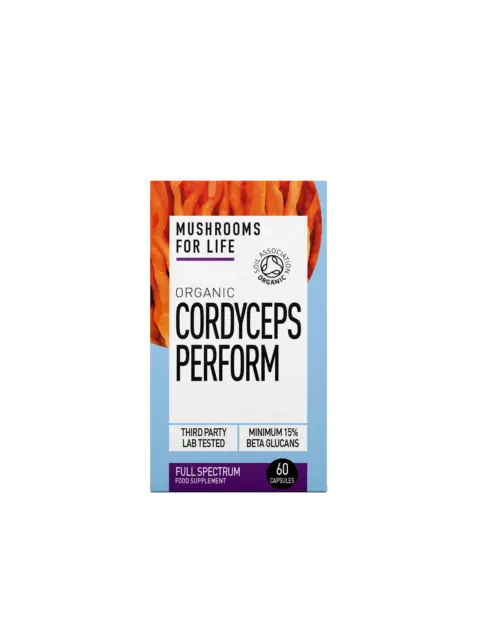 Mushrooms for Life Organic Cordyceps Perform, 60 capsules, Soil Association Organic certified.