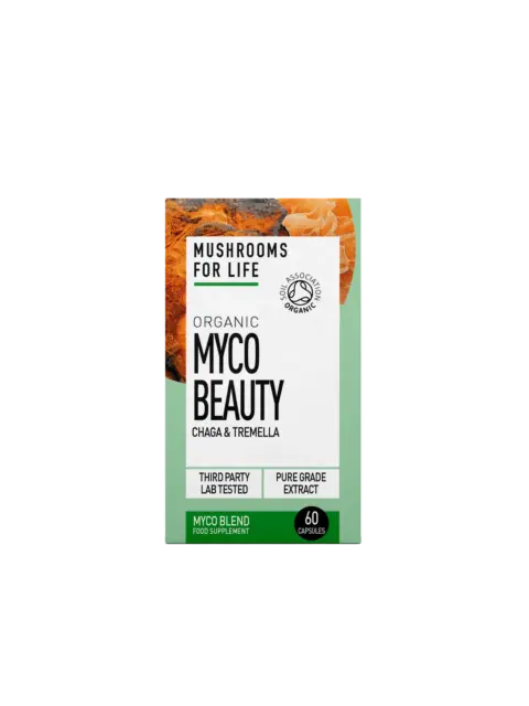 Mushrooms For Life Myco Beauty, organic chaga and tremella, 60 capsules.