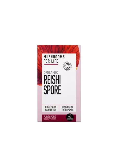 Mushrooms for Life Organic Reishi Spore, 60 capsules, Soil Association certified.