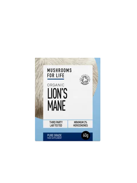 Mushrooms for Life Organic Lion's Mane, 60g, Soil Association certified, lab tested.