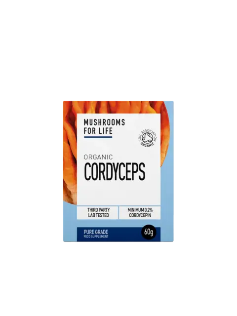 Mushrooms for Life Organic Cordyceps, 60g, Soil Association certified, lab tested.