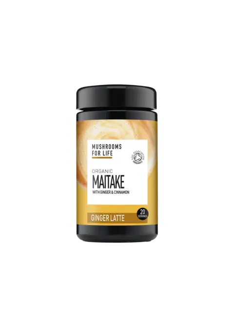 Maitake ginger latte powder, 20 servings, organic certification.