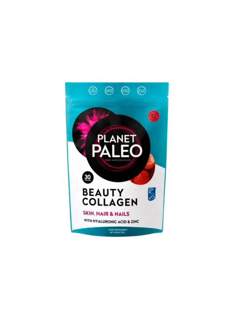 Planet Paleo Beauty Collagen pack for skin, hair, and nails with hyaluronic acid and zinc.