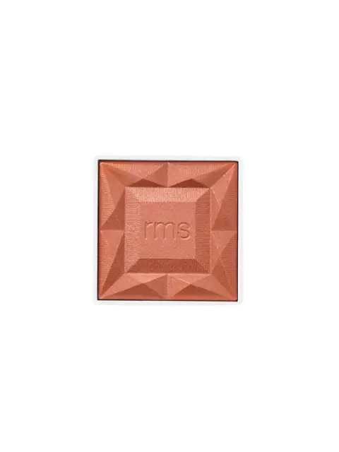Square peach blush with embossed "rms" logo in centre. Geometric pattern on surface.