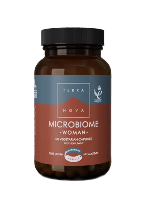 Terra Nova Microbiome Woman, 50 vegetarian capsules, 100% vegan, no additives.