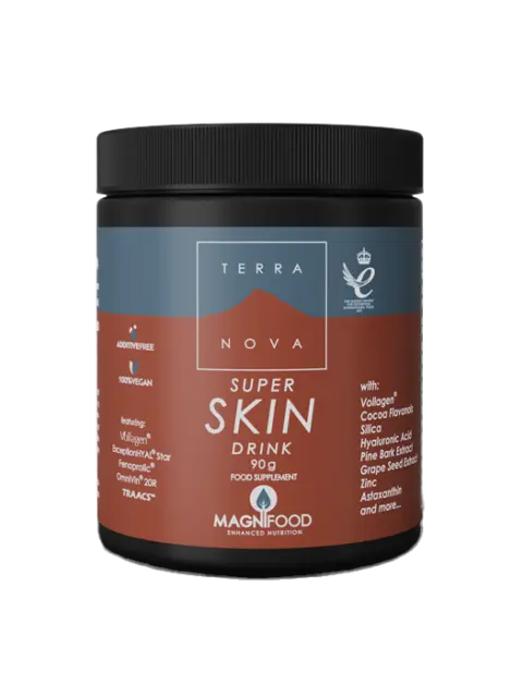 Terranova Super Skin Drink, 90g jar, vegan, additive-free, with Vollagen and hyaluronic acid.