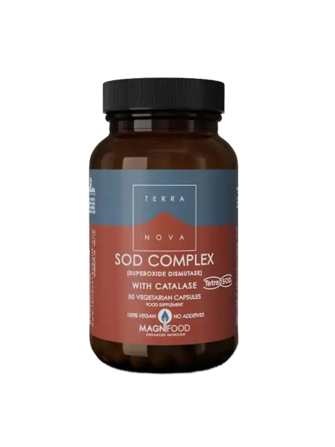 Terranova SOD Complex supplement bottle with 50 vegetarian capsules.