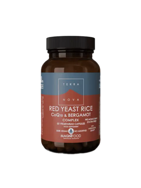 Terranova Red Yeast Rice CoQ10 & Bergamot capsules, 50 vegetarian capsules, vegan, no additives.