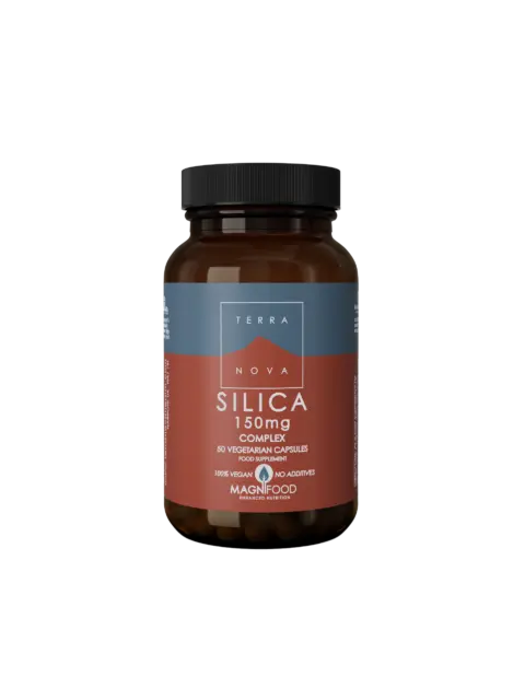 Terranova Silica 150mg Complex, 50 vegetarian capsules, vegan, no additives.