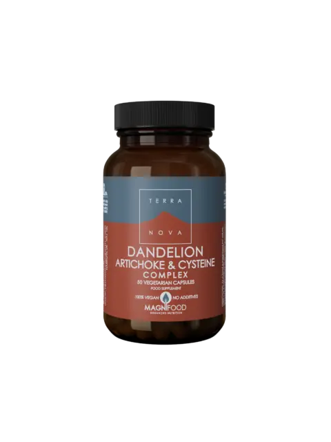 Dandelion Artichoke & Cysteine Complex, 50 vegetarian capsules, vegan, no additives.