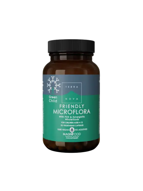 Terranova Green Child Friendly Microflora, 50 vegetarian capsules, vegan, no additives.