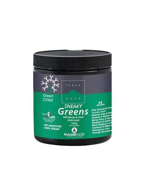 Terra Nova Sneaky Greens super-shake, 180g, vegan, no additives, 45 servings.
