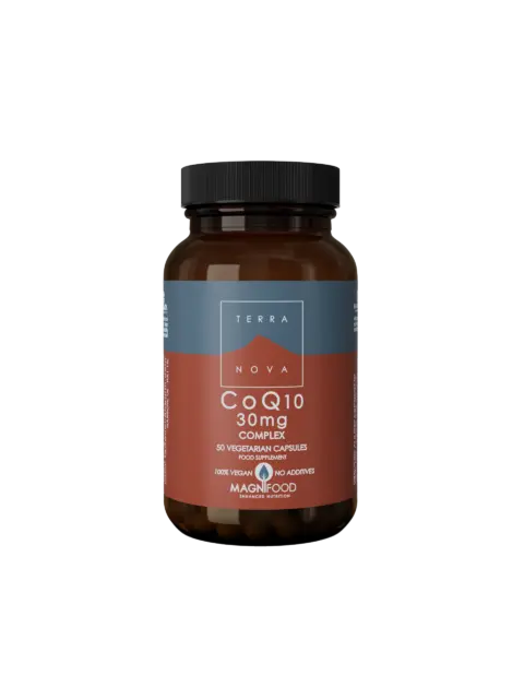 Terranova CoQ10 30mg complex, 50 vegetarian capsules, vegan, no additives.