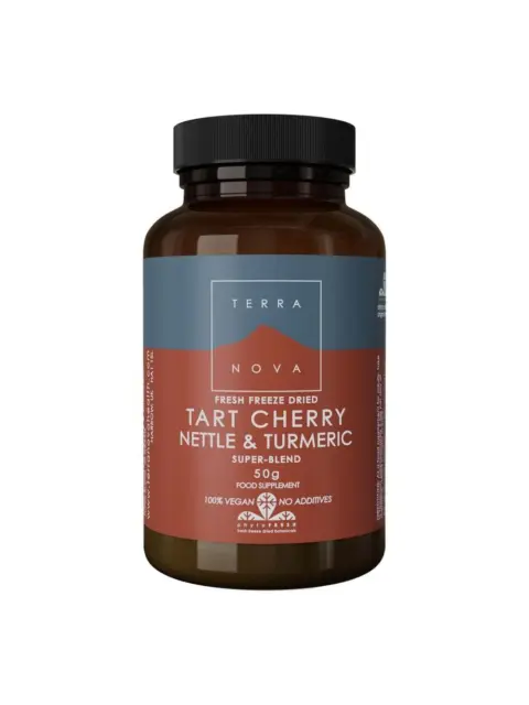 Terranova Tart Cherry, Nettle & Turmeric supplement, 50g, vegan, no additives.