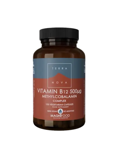 Terranova Vitamin B12 500µg Methylcobalamin Complex, 100 vegetarian capsules.