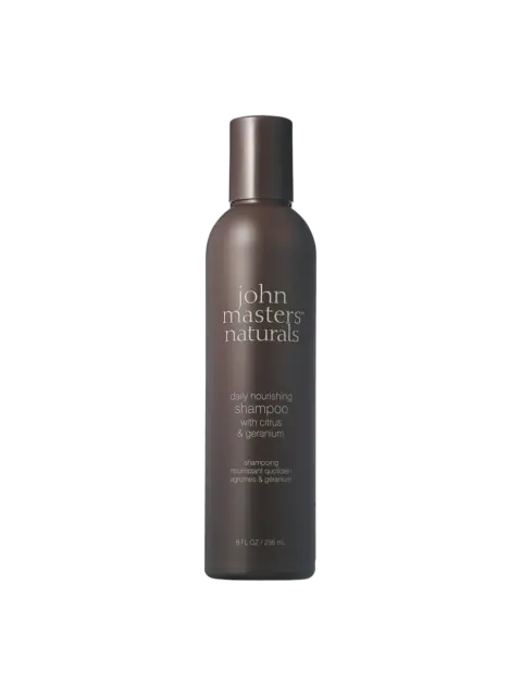 John Masters Naturals daily nourishing shampoo, citrus and geranium, 236 mL bottle.