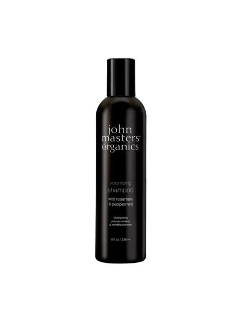 Black bottle of John Masters Organics volumizing shampoo, 236 ml.
