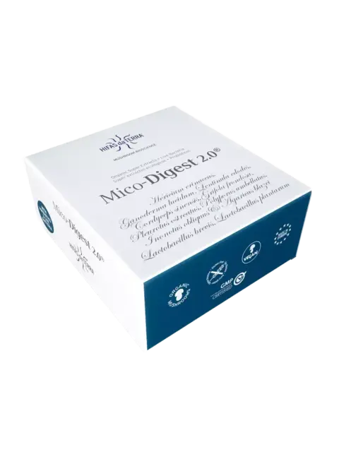 Mico-Digest 2.0 box with organic, vegan, and GMP certified logos.