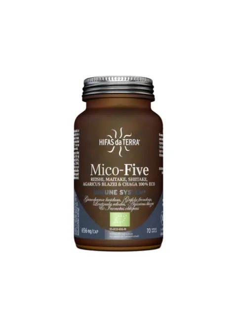 Hifas da Terra Mico-Five supplement bottle, 70 capsules, for immune support.