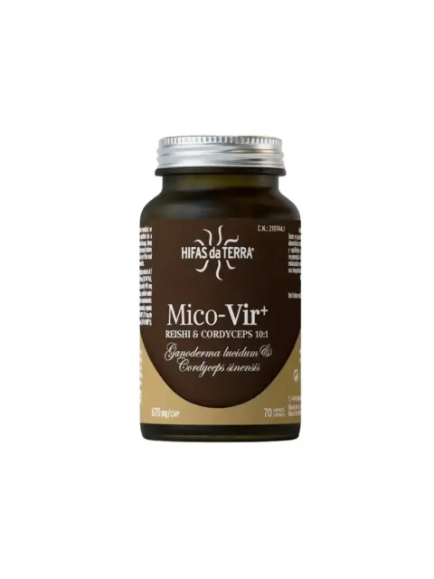 Hifas da Terra Mico-Vir+ supplement bottle, 70 capsules, 670 mg each.