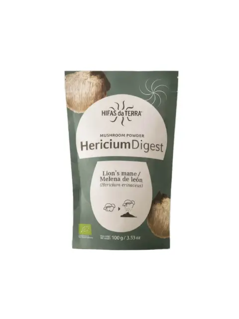 HericiumDigest mushroom powder, 100g, Lion's mane, green packaging.