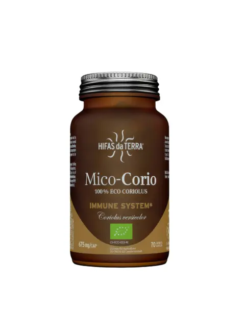 Hifas da Terra Mico-Corio supplement, 70 capsules, 675 mg each, for immune system support.