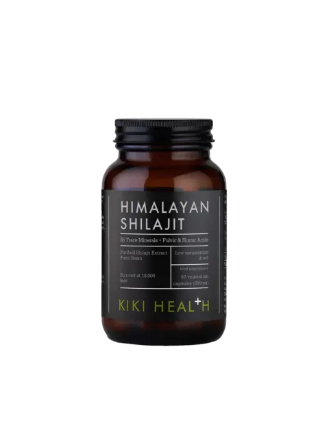 Himalayan Shilajit jar by Kiki Health, 60 vegetarian capsules, 600mg each.