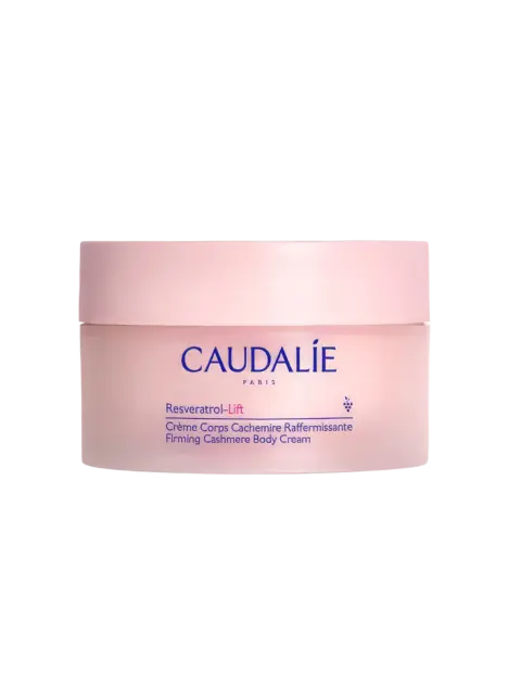 Pink jar of Caudalie Resveratrol-Lift Firming Cashmere Body Cream.