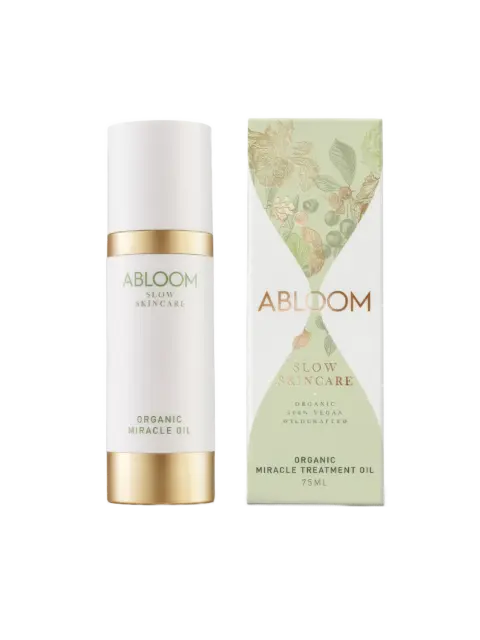 Abloom Slow Skincare Organic Miracle Oil bottle and box, 75ml.
