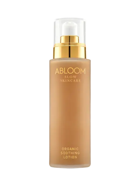 Abloom Slow Skincare Organic Soothing Lotion in a pump bottle.