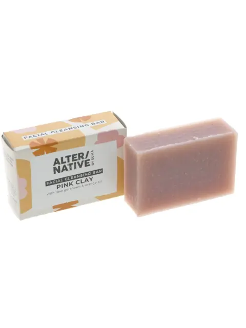 Pink clay facial cleansing bar with box, floral design, rose geranium and orange oil.