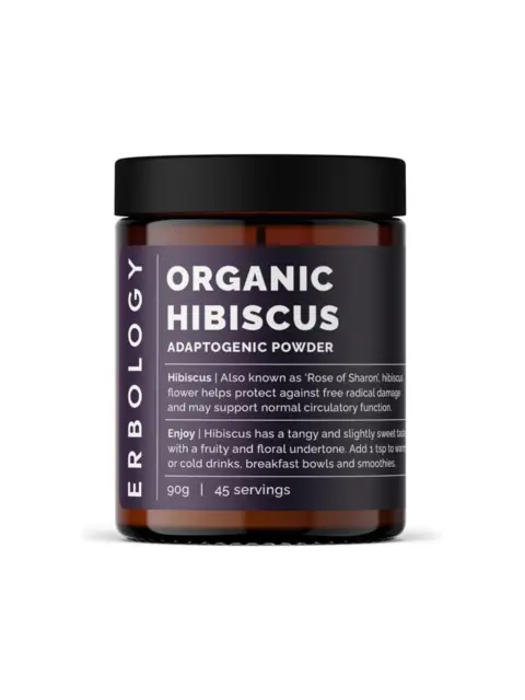 Erbology Organic Hibiscus Adaptogenic Powder, 90g jar, 45 servings.