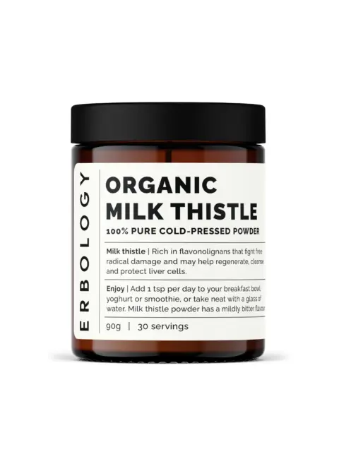 Erbology Organic Milk Thistle powder jar, 90g, 30 servings.