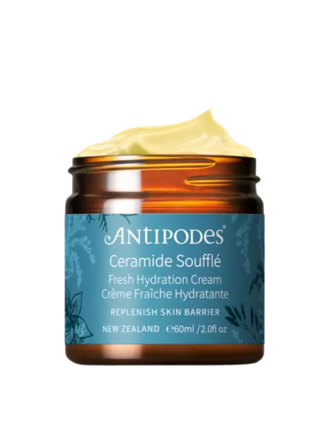 Antipodes Ceramide Soufflé cream jar, 60ml, with yellow cream on top.