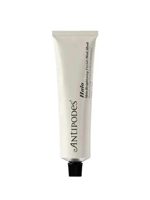 Antipodes Halo Skin-Brightening Facial Mud Mask tube with black cap.