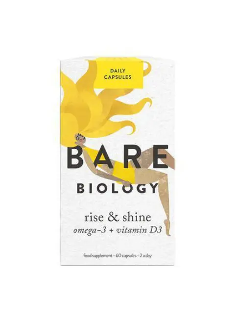 Bare Biology Rise & Shine capsules, omega-3 and vitamin D3, 60 capsules, 2 a day.