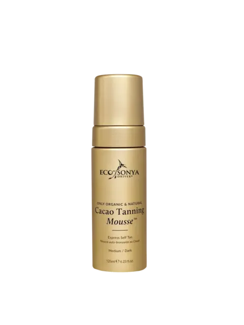 Eco by Sonya Cacao Tanning Mousse, 125ml, medium/dark, gold bottle.