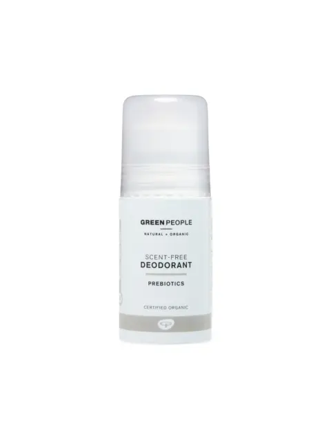 Green People scent-free deodorant with prebiotics, certified organic.