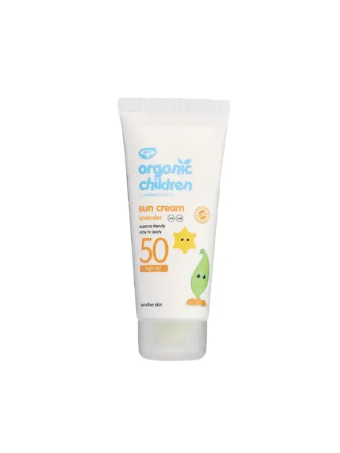 Organic Children sun cream SPF 50, lavender, eczema-friendly, for sensitive skin.