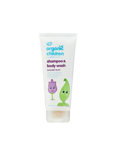 Organic Children shampoo and body wash, lavender burst, 200ml tube with cartoon characters.