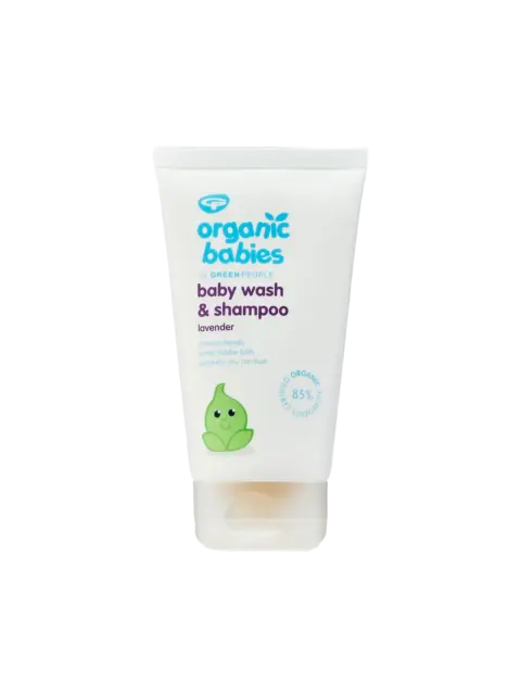 Organic Babies lavender baby wash and shampoo tube, 85% organic.