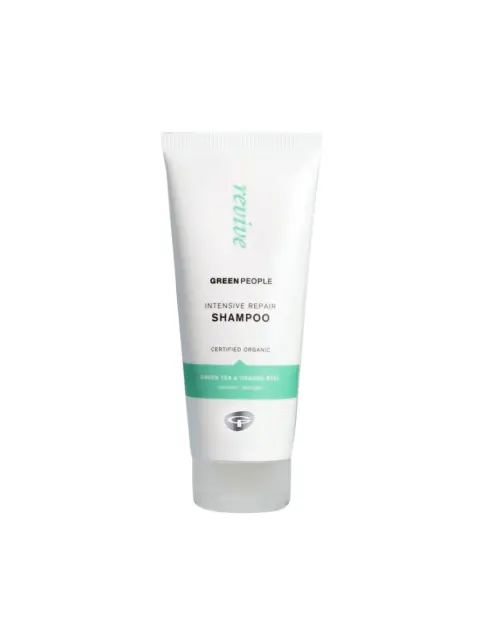 Green People Intensive Repair Shampoo tube, certified organic, green tea and orange peel.