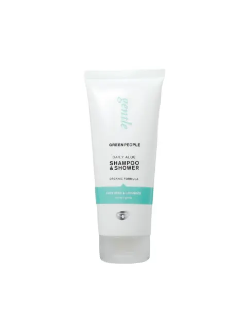 Green People Daily Aloe Shampoo & Shower, organic formula, aloe vera and lavender, 200ml tube.
