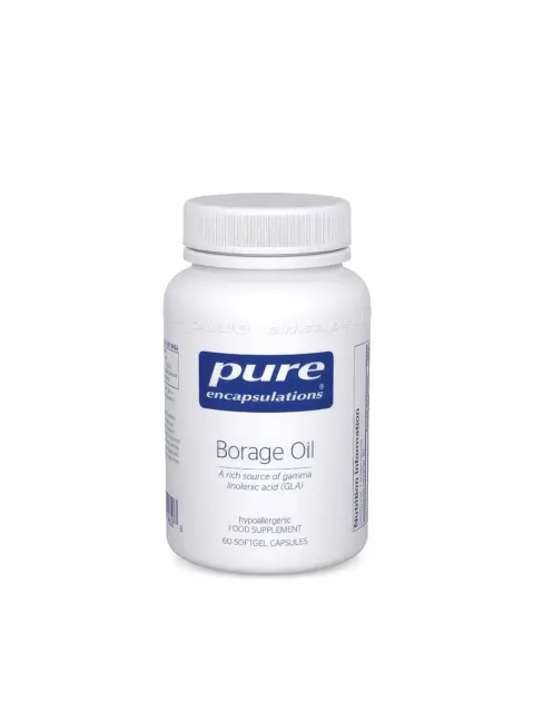 White bottle of Pure Encapsulations Borage Oil, 60 softgel capsules.